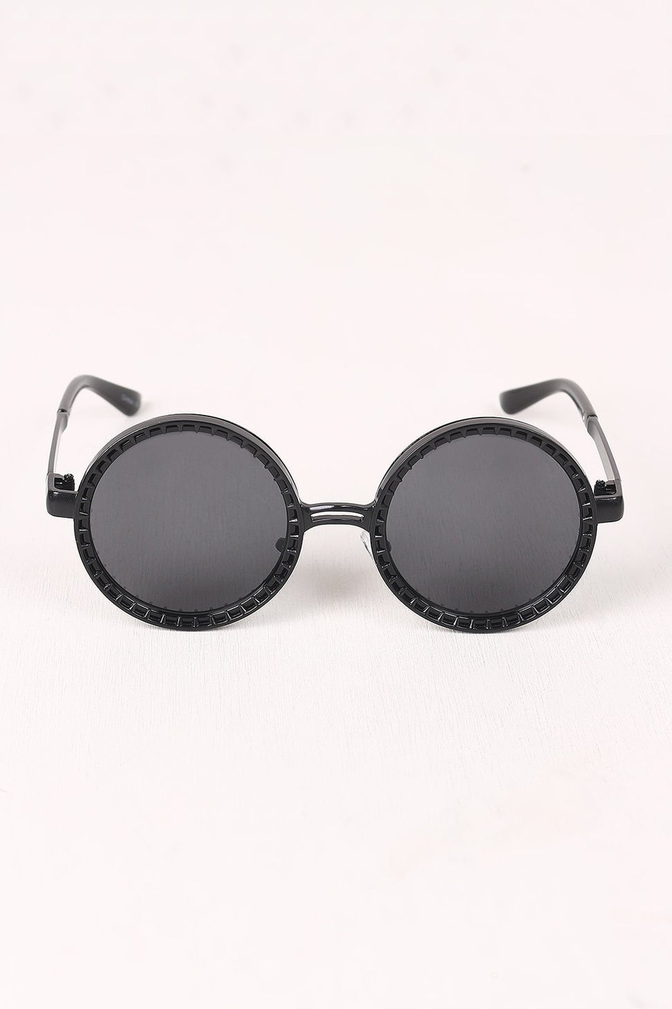 Spike Accent Circular Lens Metal Framed Sunglasses