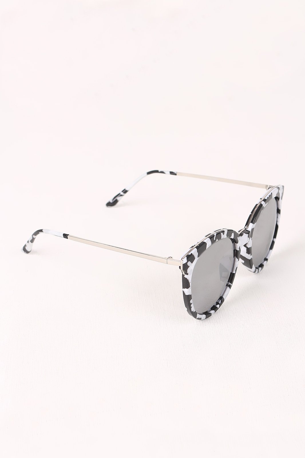 Printed Plastic Frame Mirrored Wayfarer Sunglasses
