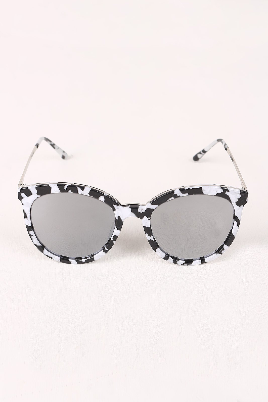 Printed Plastic Frame Mirrored Wayfarer Sunglasses
