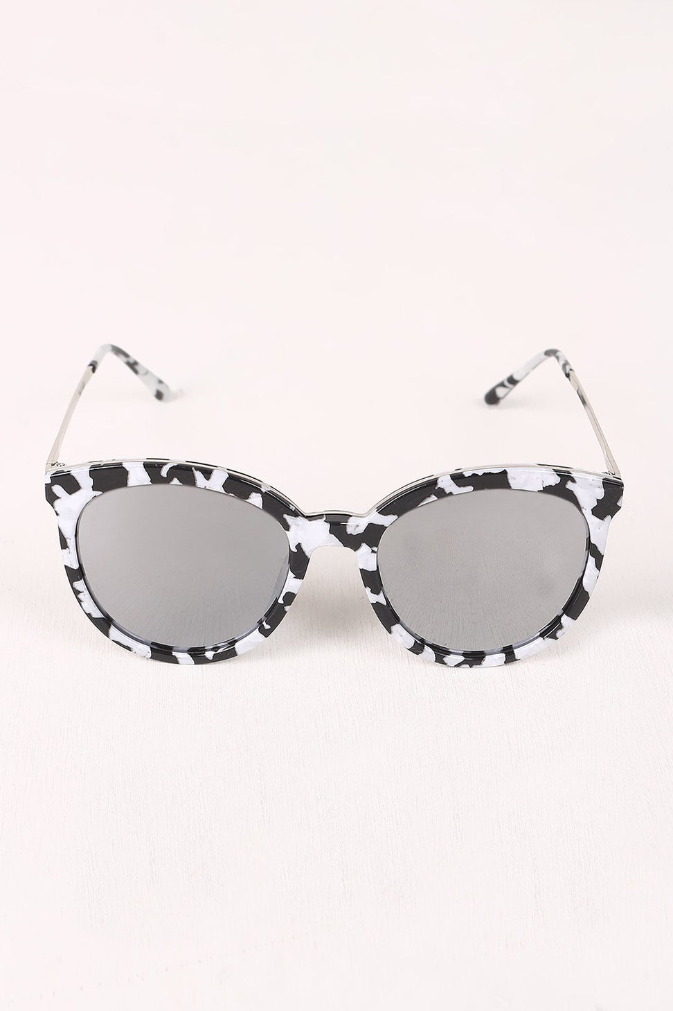 Printed Plastic Frame Mirrored Wayfarer Sunglasses