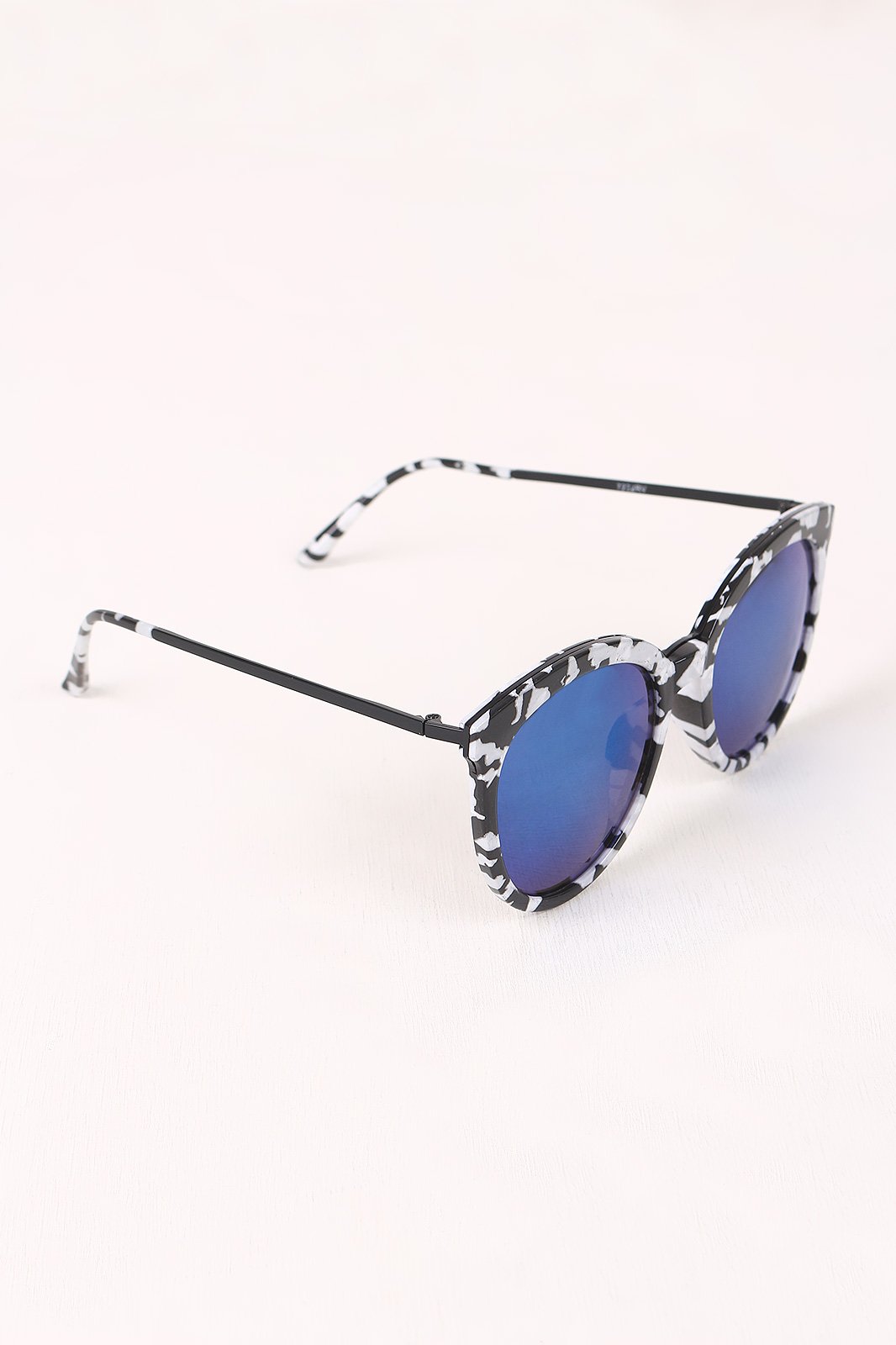 Printed Plastic Frame Mirrored Wayfarer Sunglasses