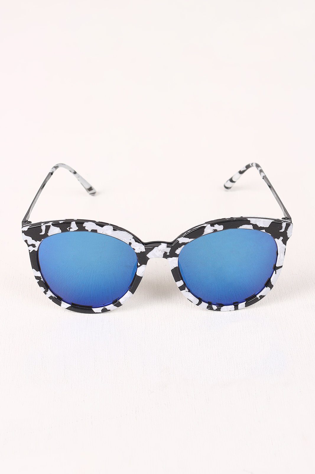 Printed Plastic Frame Mirrored Wayfarer Sunglasses
