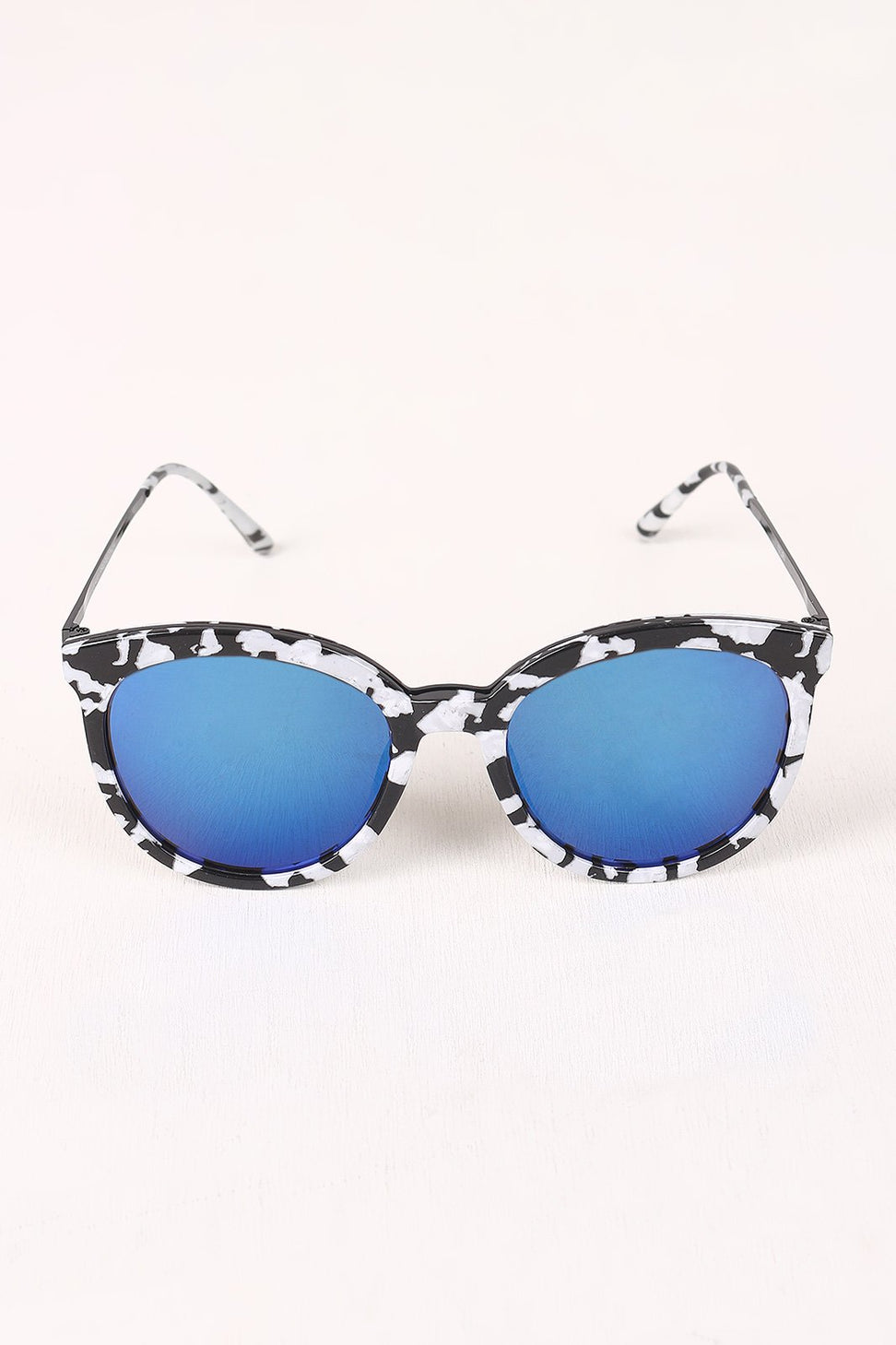 Printed Plastic Frame Mirrored Wayfarer Sunglasses