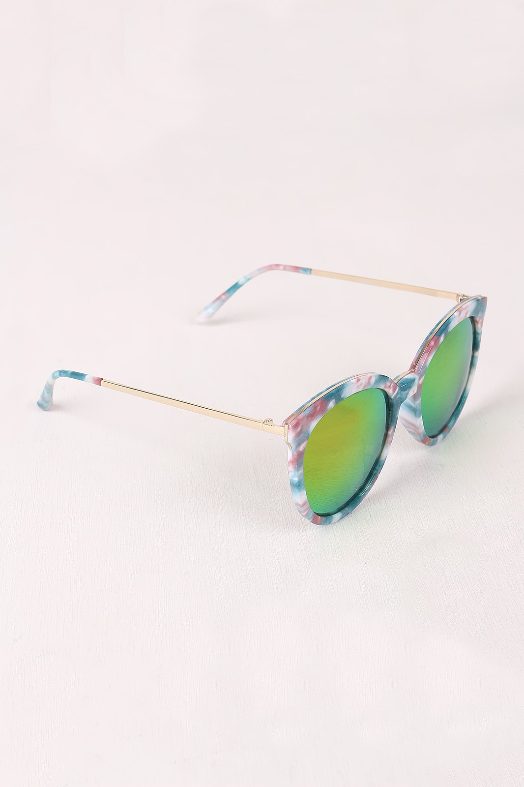 Printed Plastic Frame Mirrored Wayfarer Sunglasses