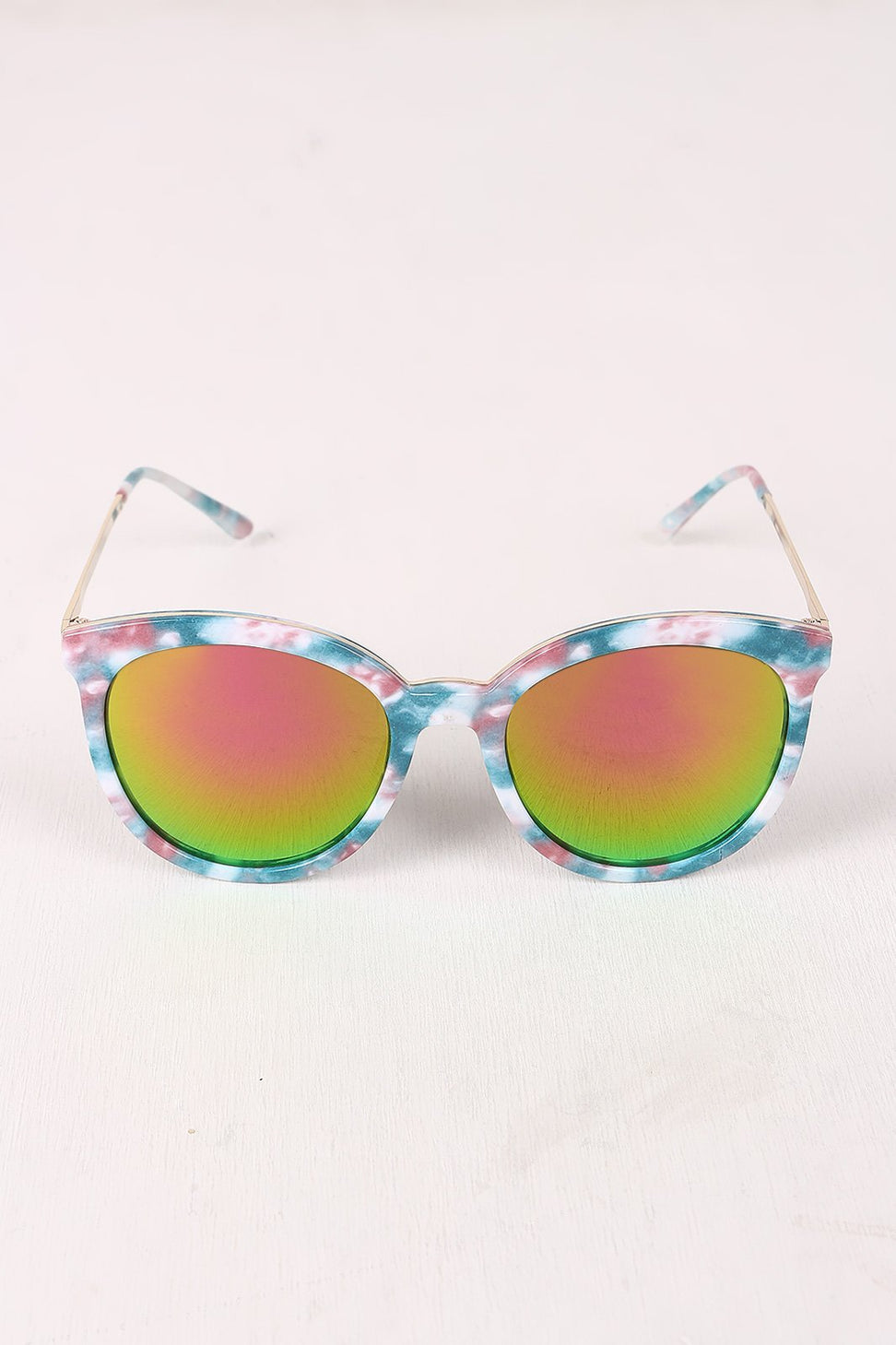Printed Plastic Frame Mirrored Wayfarer Sunglasses