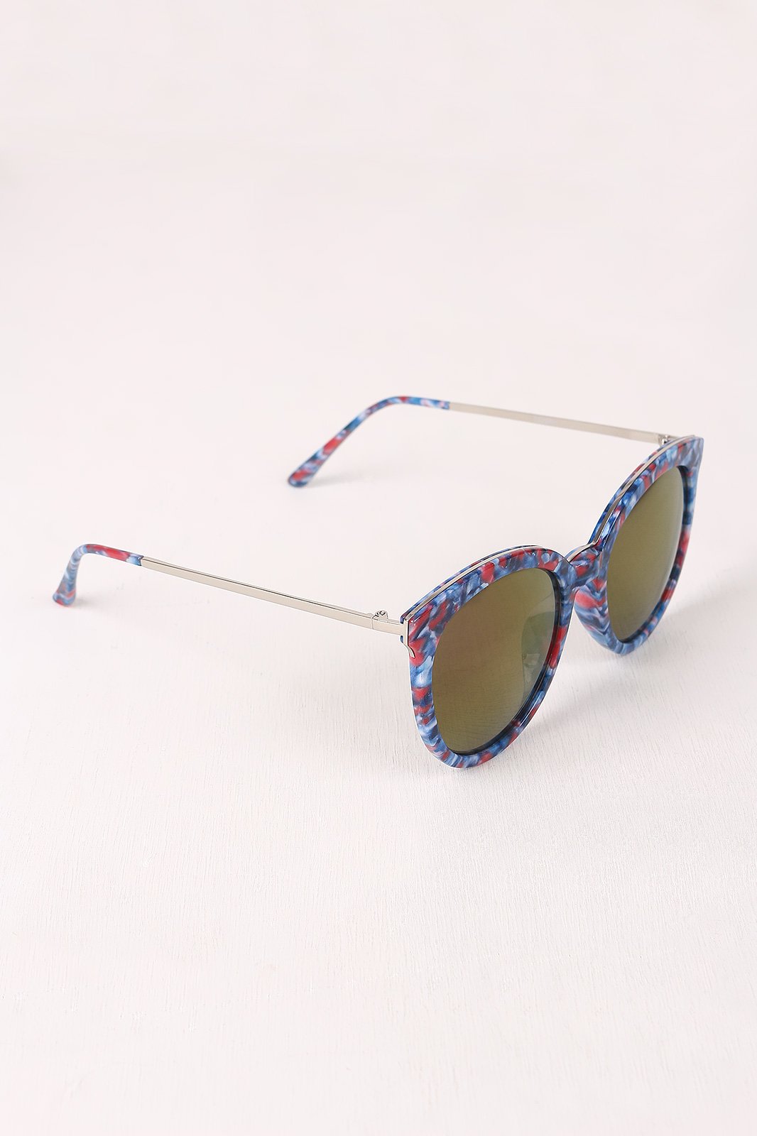 Printed Plastic Frame Mirrored Wayfarer Sunglasses