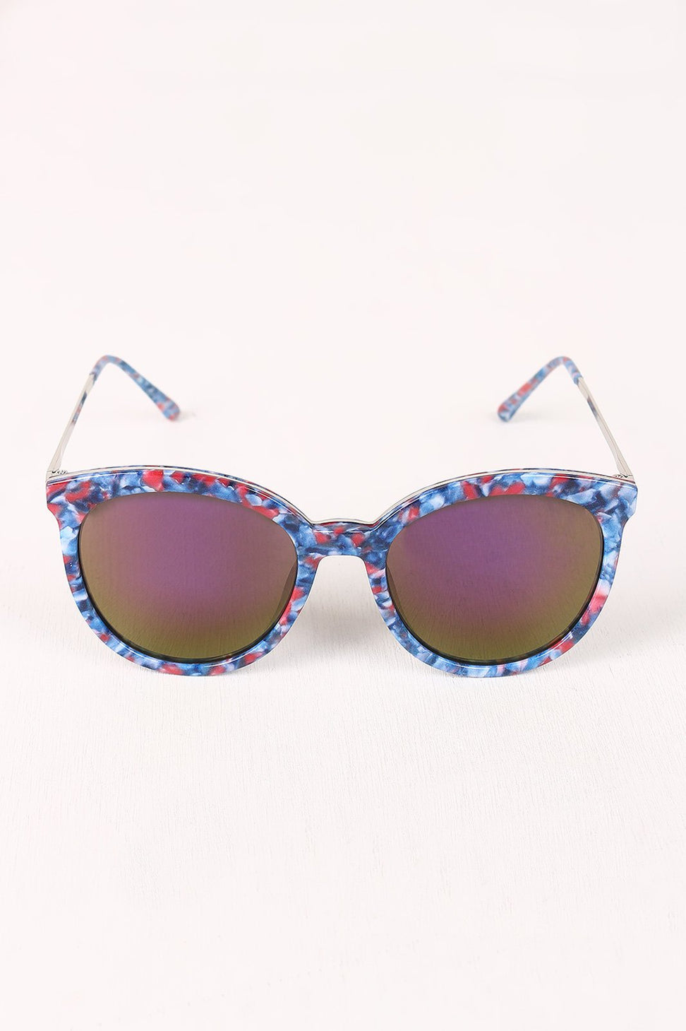 Printed Plastic Frame Mirrored Wayfarer Sunglasses