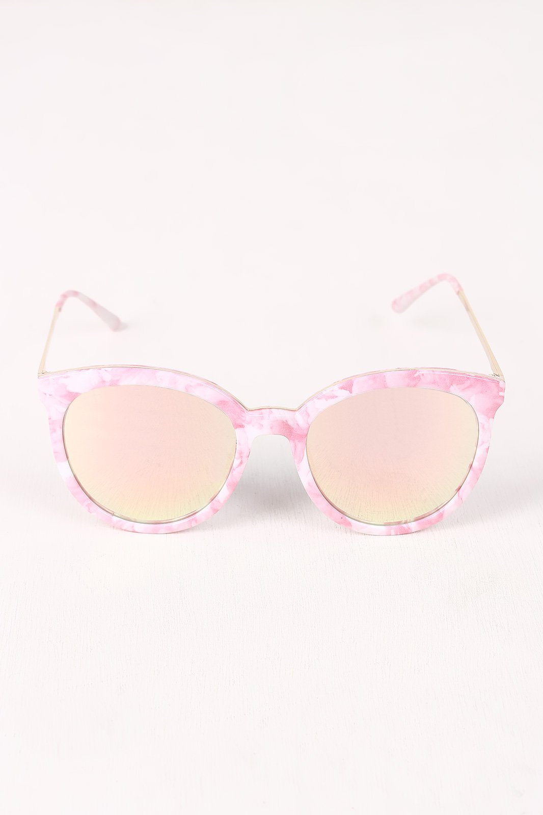 Printed Plastic Frame Mirrored Wayfarer Sunglasses