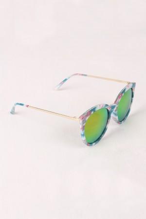 Printed Plastic Frame Mirrored Wayfarer Sunglasses