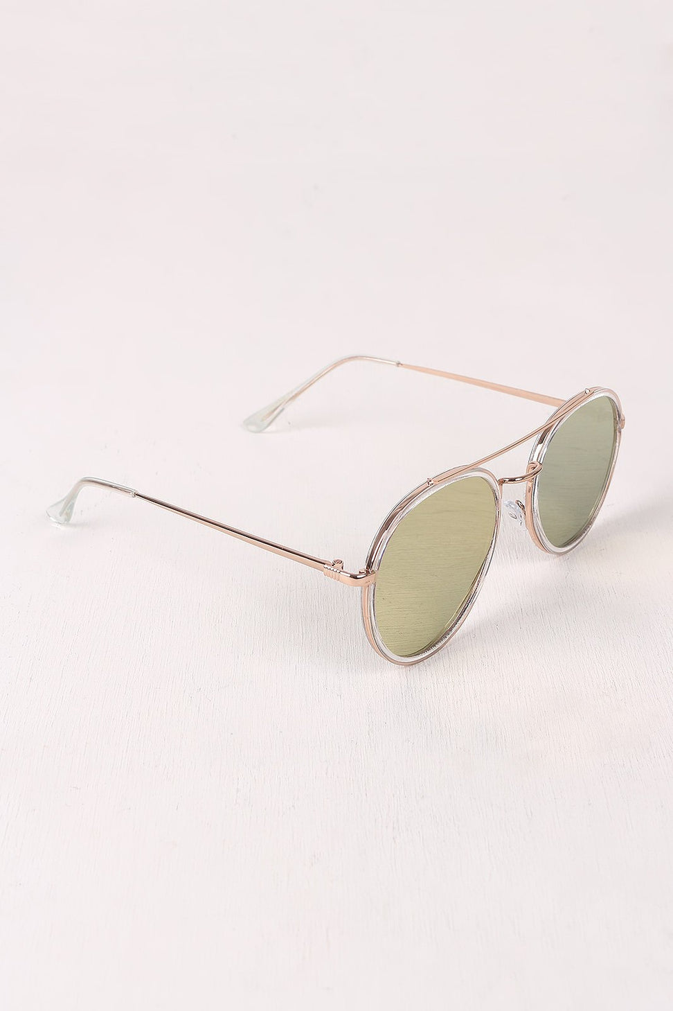 Wire Framed Mirrored Lens Sunglasses
