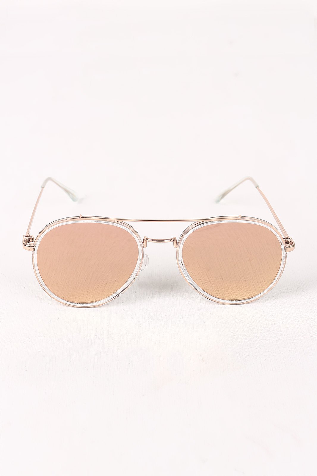 Wire Framed Mirrored Lens Sunglasses