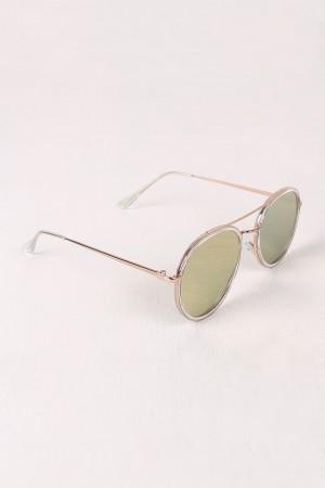 Wire Framed Mirrored Lens Sunglasses