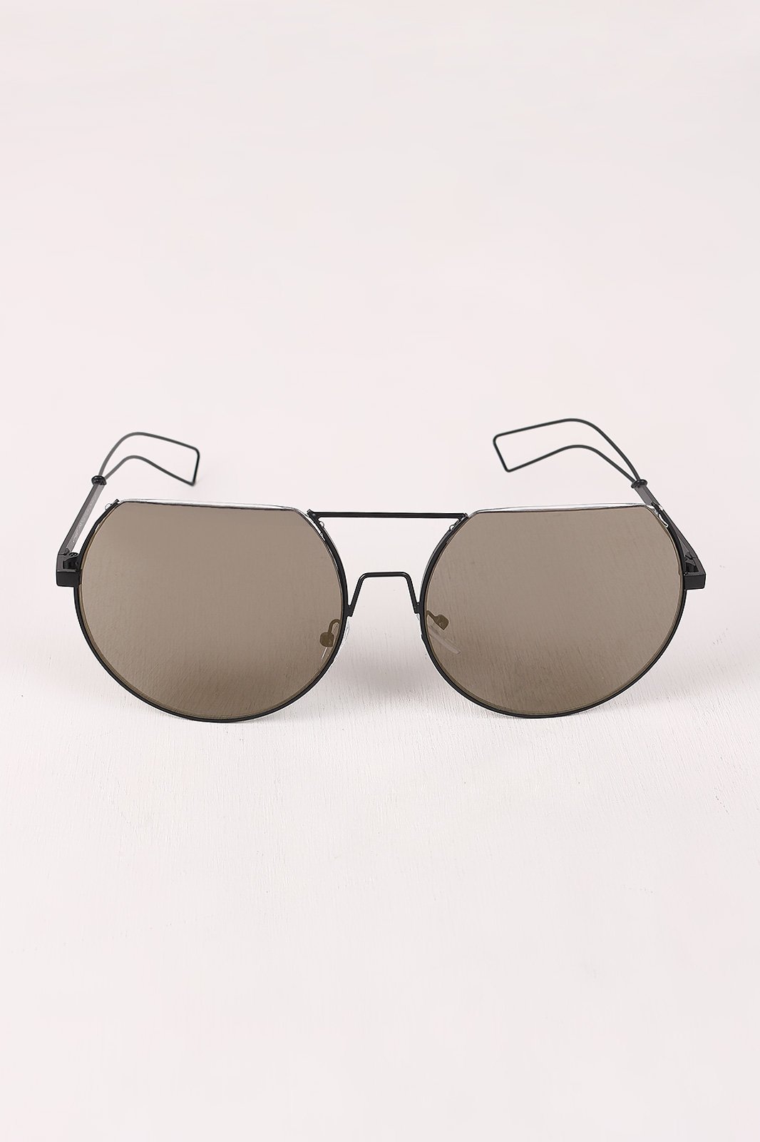 Semi-Rimless Double Bridge Laser Cut Round Sunglasses