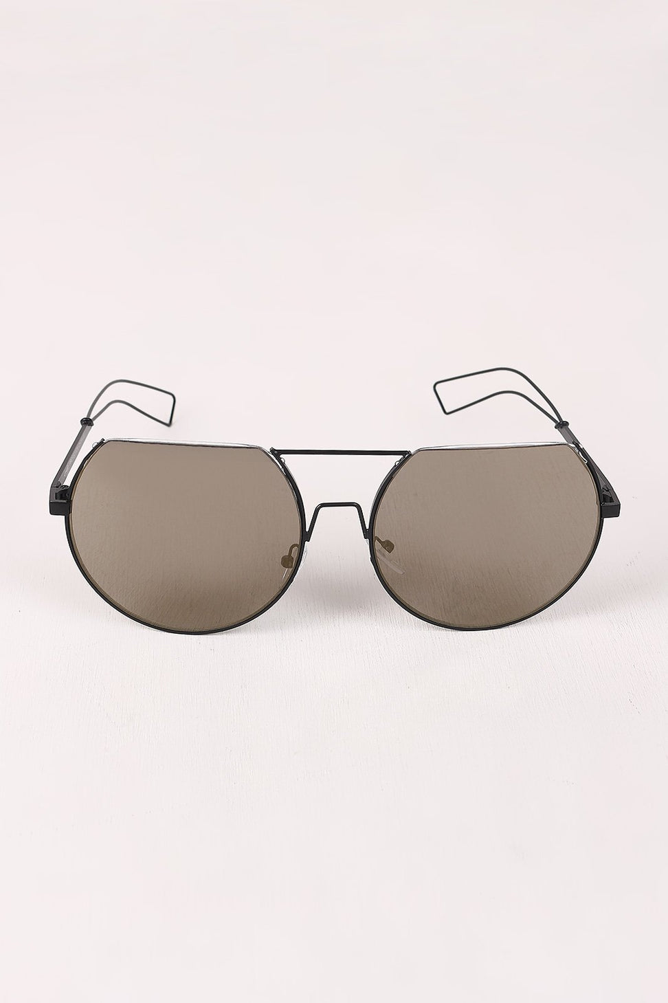 Semi-Rimless Double Bridge Laser Cut Round Sunglasses