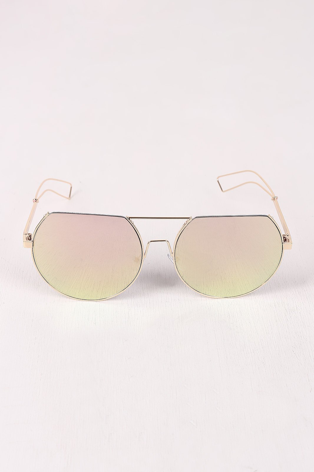 Semi-Rimless Double Bridge Laser Cut Round Sunglasses