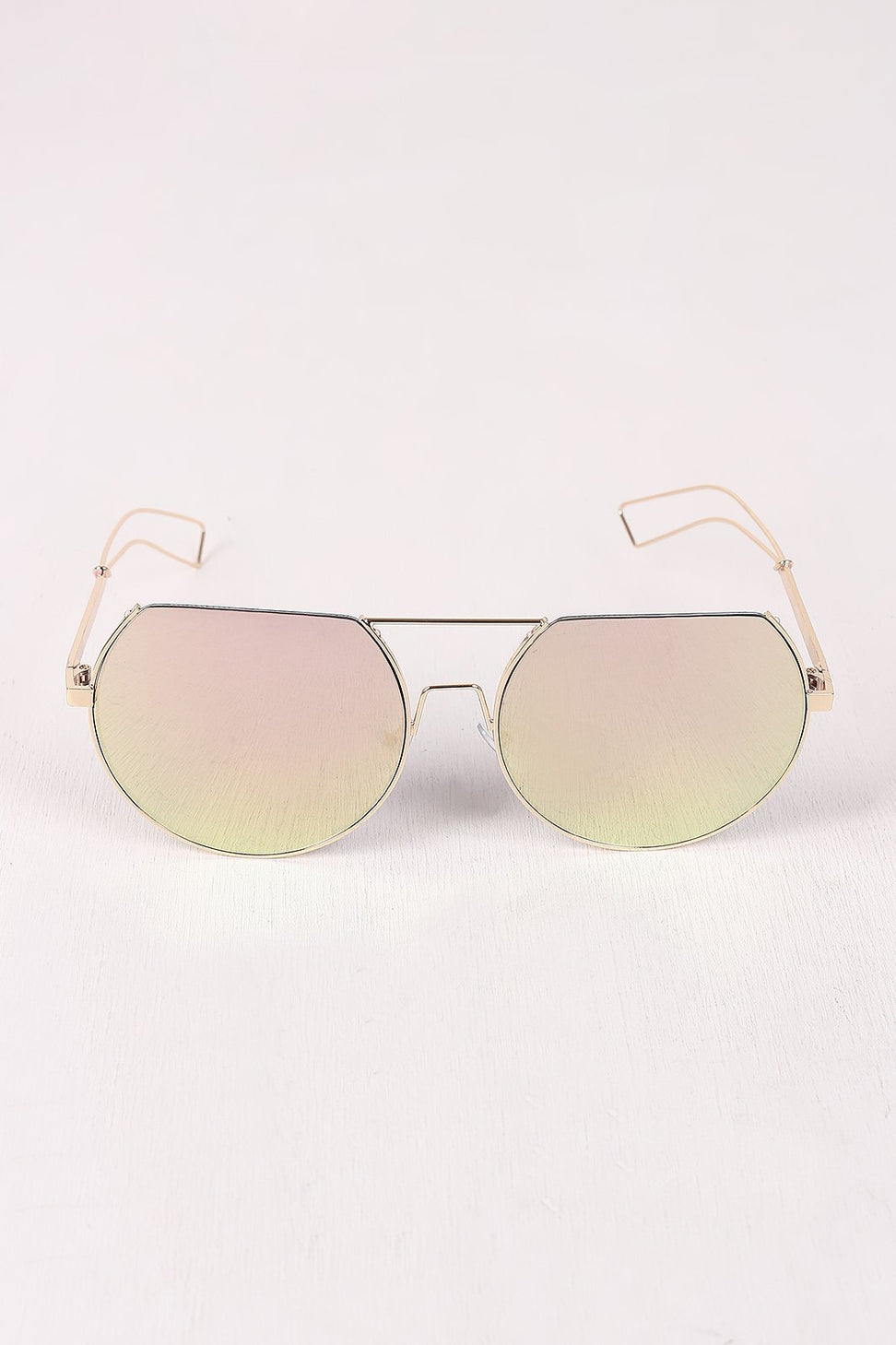 Semi-Rimless Double Bridge Laser Cut Round Sunglasses