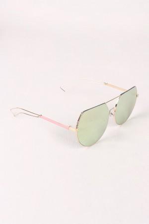 Semi-Rimless Double Bridge Laser Cut Round Sunglasses