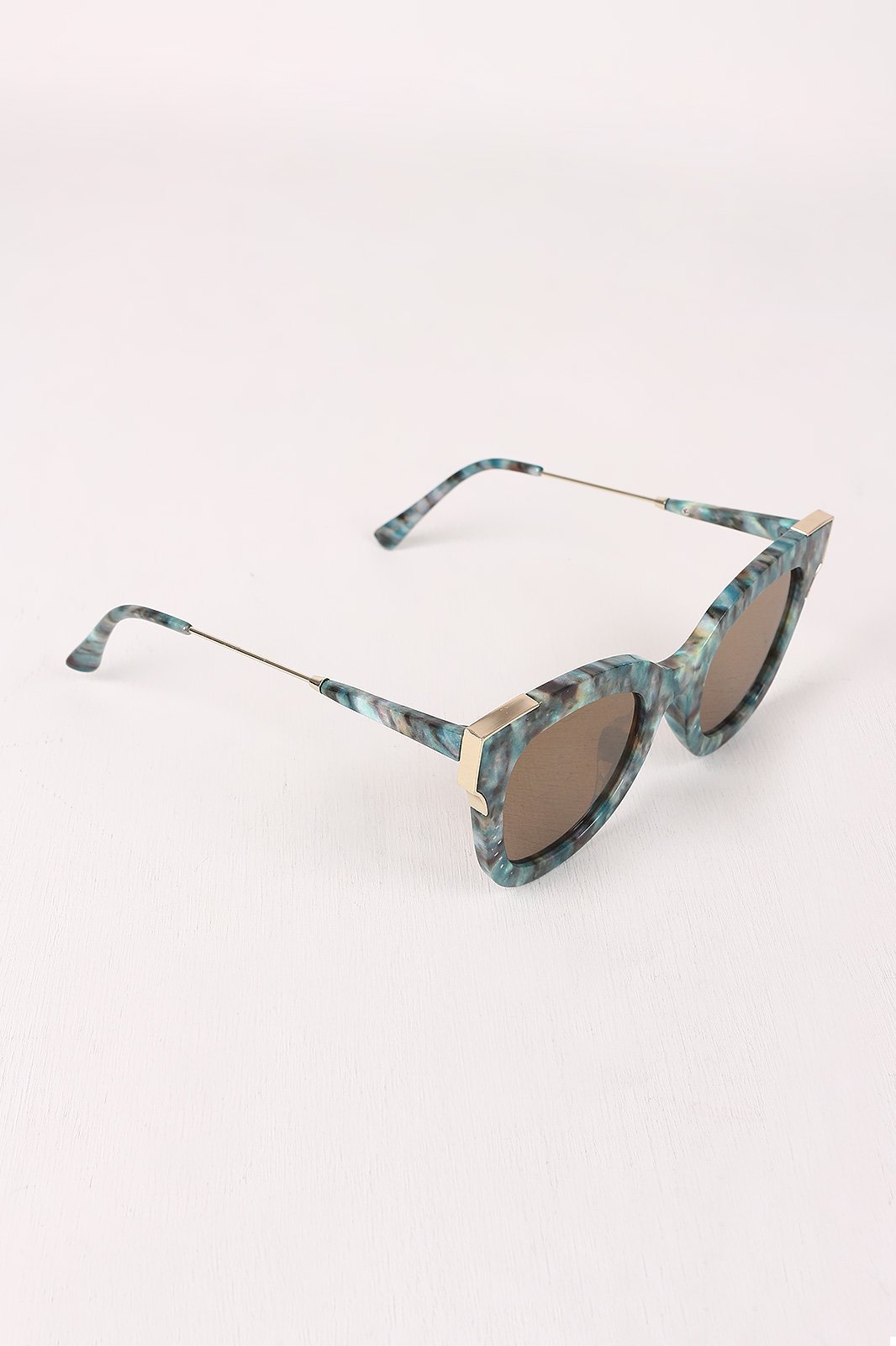 Printed Plastic Frame Metallic Accent Cat Eye Sunglasses
