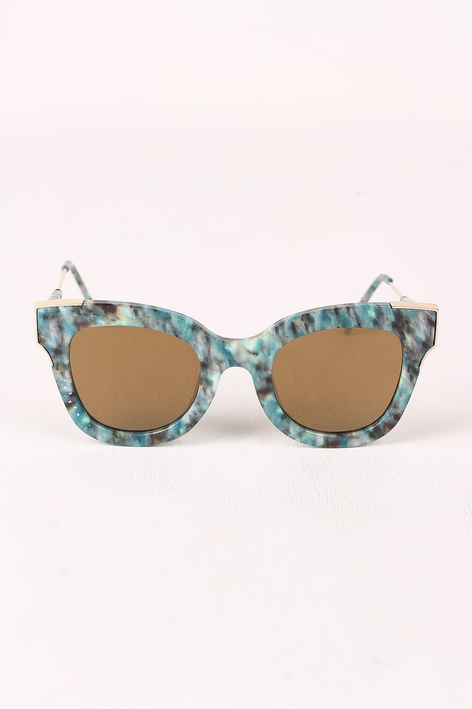 Printed Plastic Frame Metallic Accent Cat Eye Sunglasses