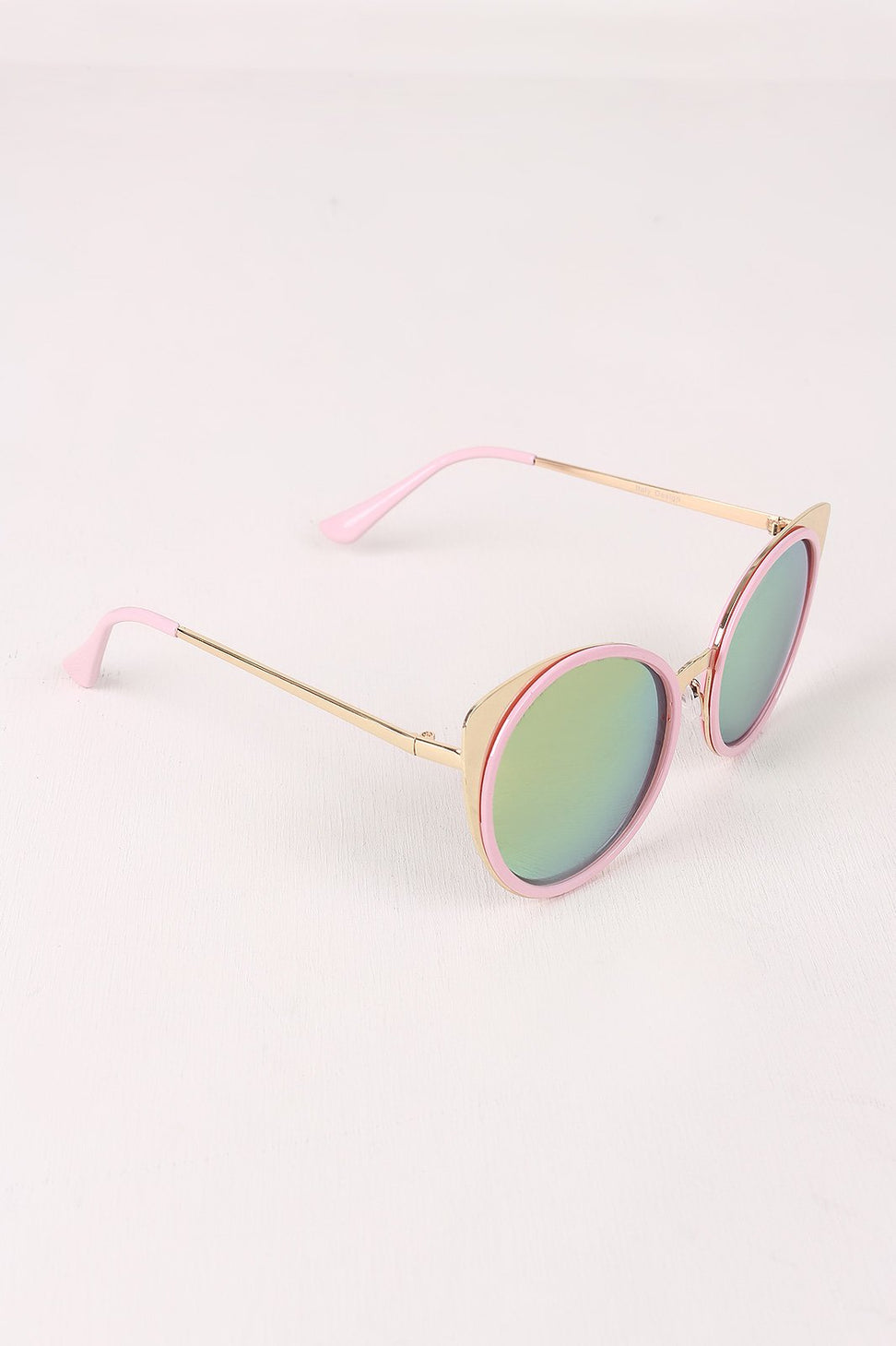 Mirrored Oval Metallic Cat Eye Sunglasses