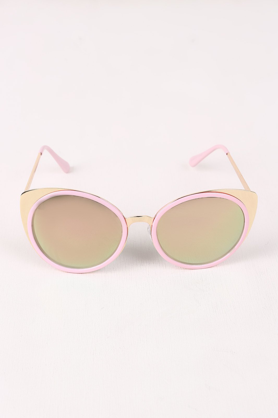 Mirrored Oval Metallic Cat Eye Sunglasses