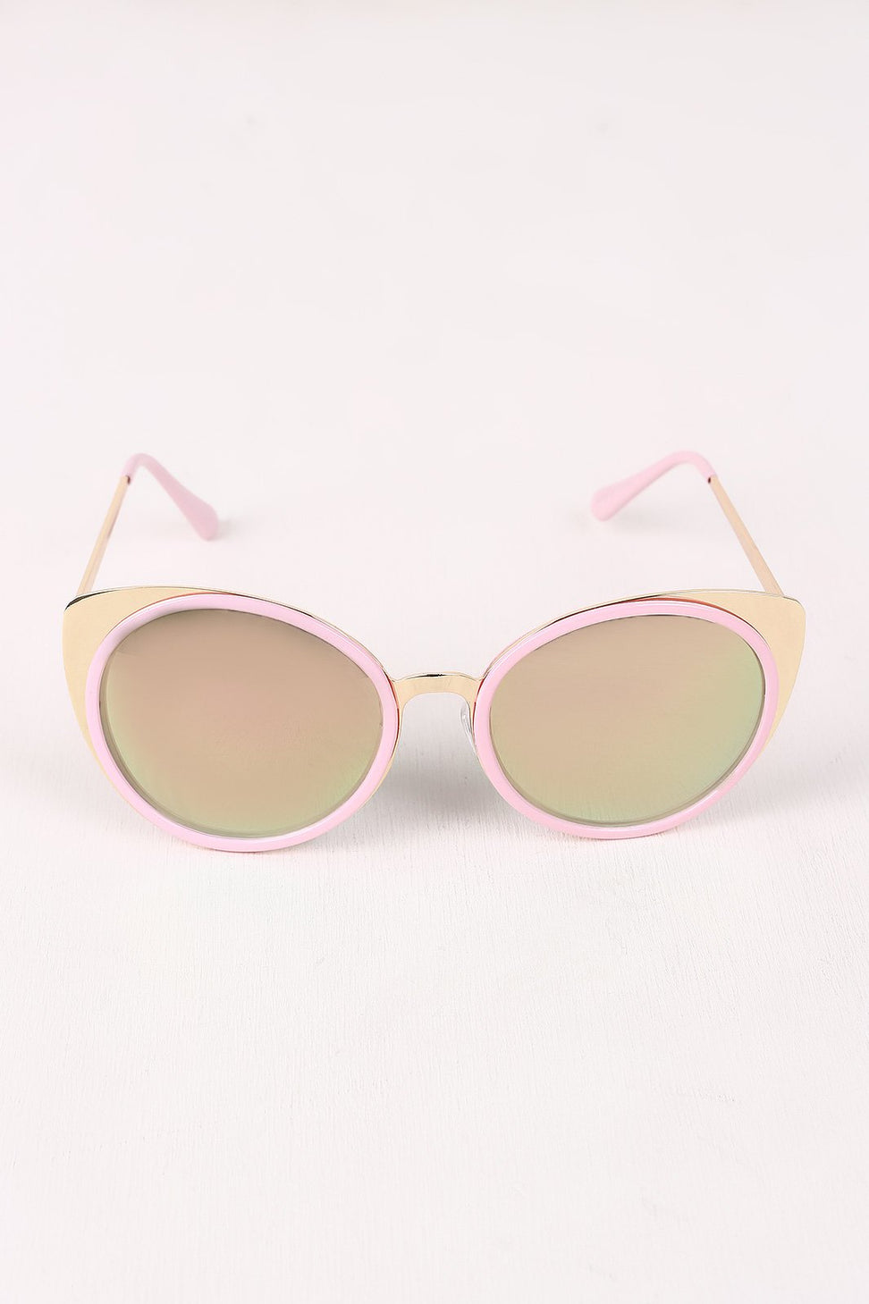 Mirrored Oval Metallic Cat Eye Sunglasses