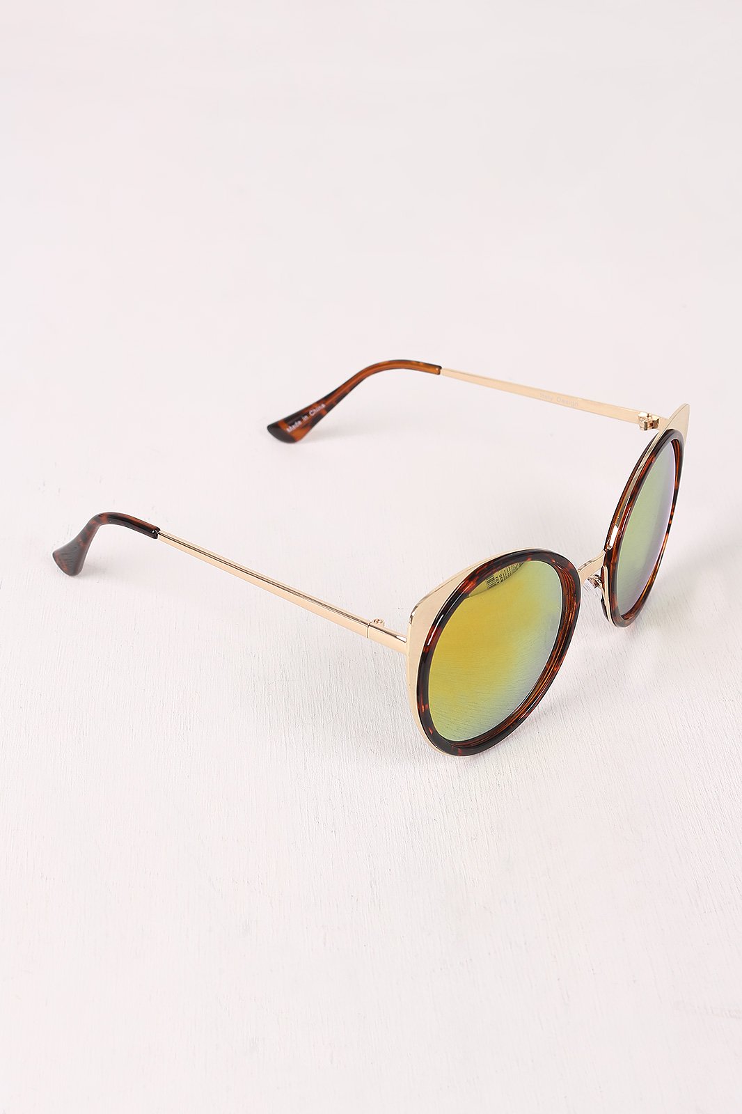 Mirrored Oval Metallic Cat Eye Sunglasses