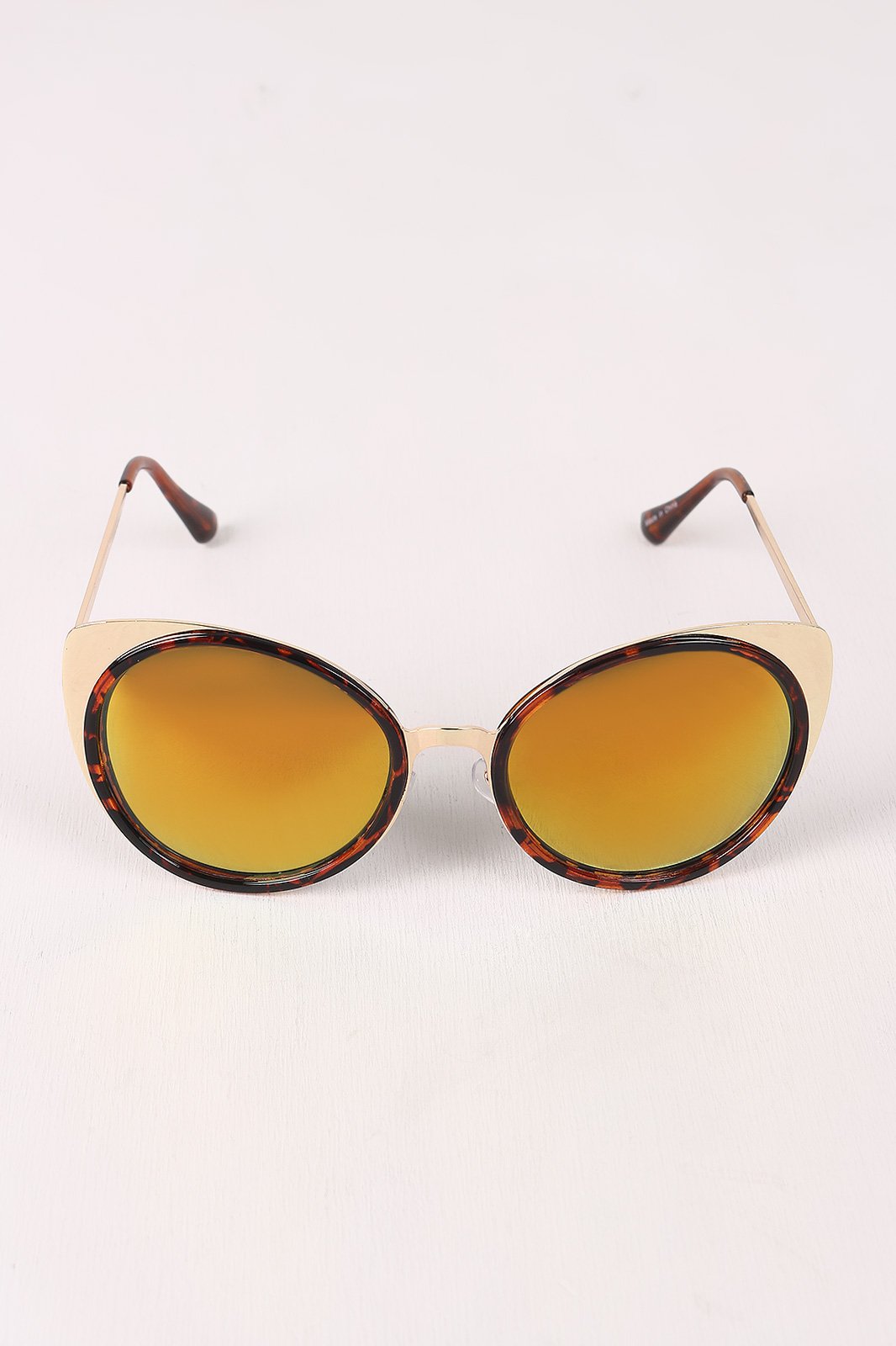 Mirrored Oval Metallic Cat Eye Sunglasses