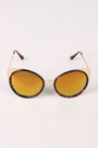 Mirrored Oval Metallic Cat Eye Sunglasses