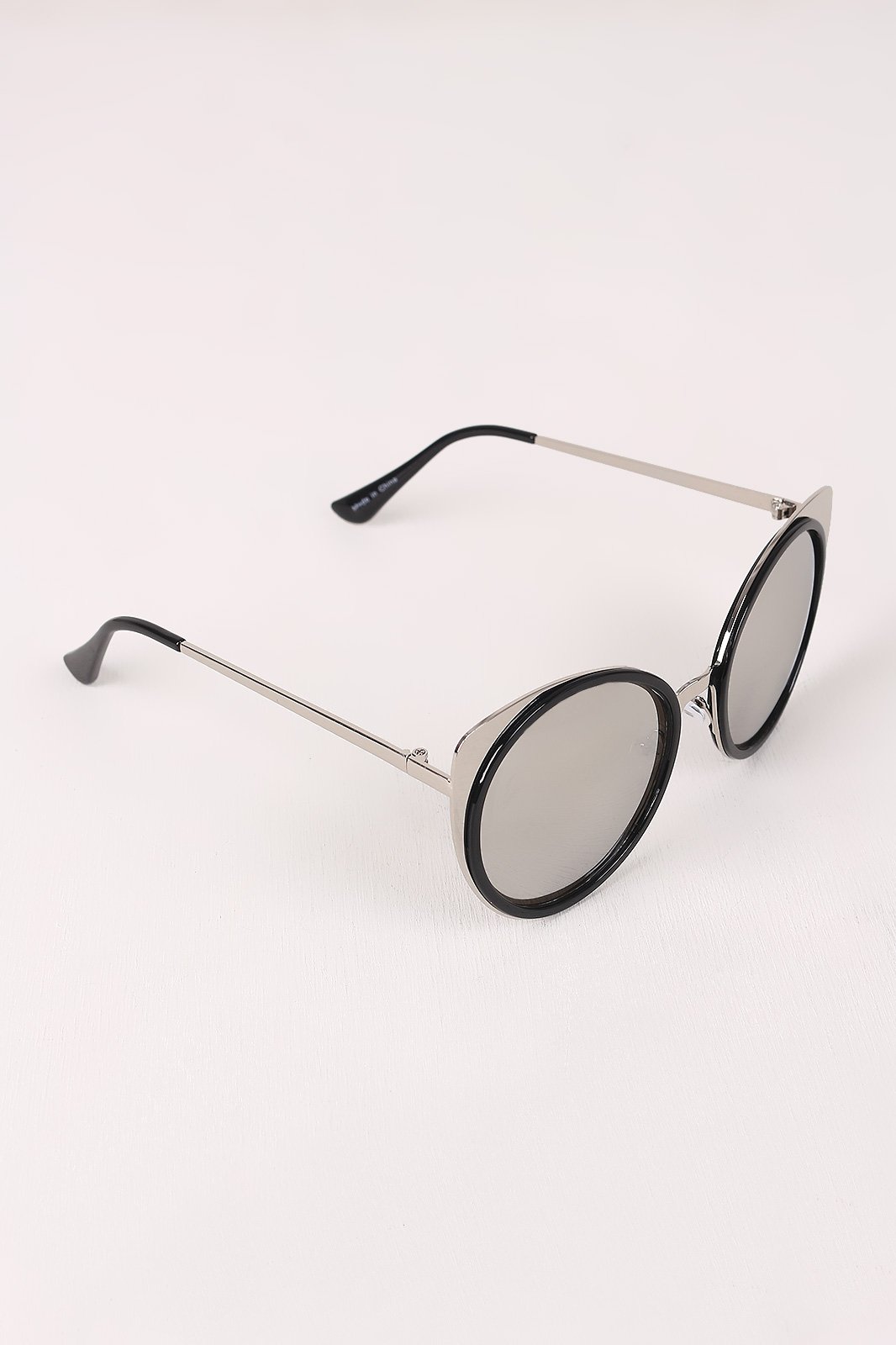 Mirrored Oval Metallic Cat Eye Sunglasses