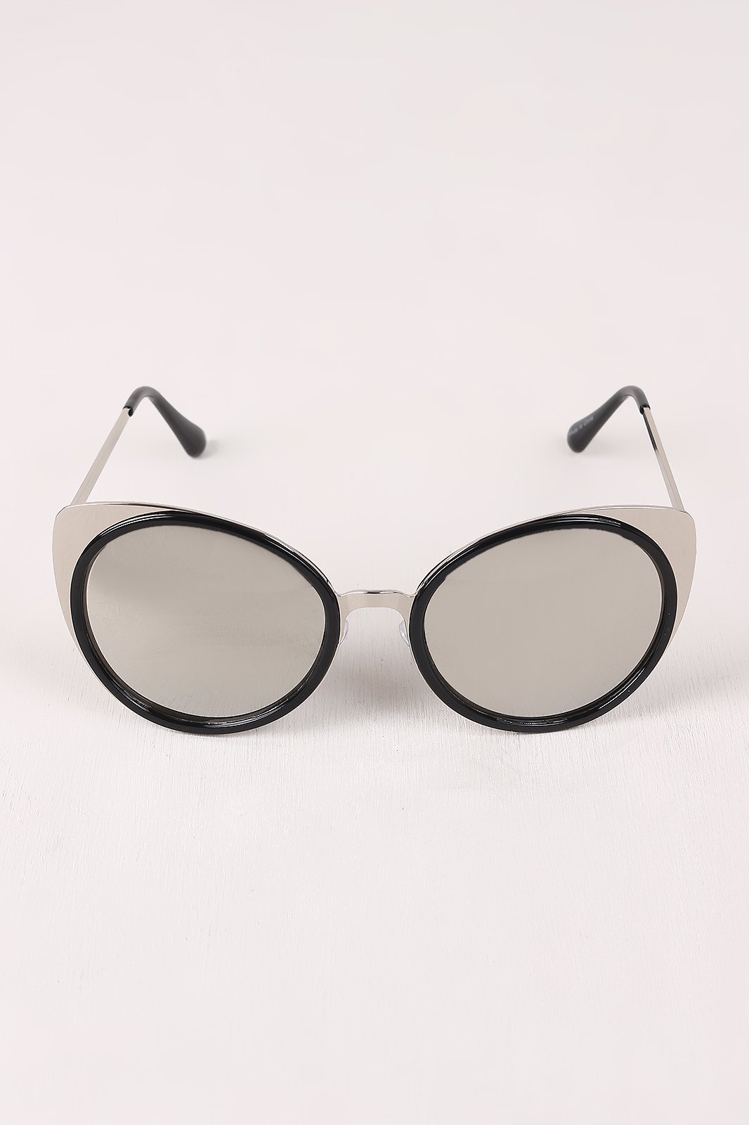 Mirrored Oval Metallic Cat Eye Sunglasses