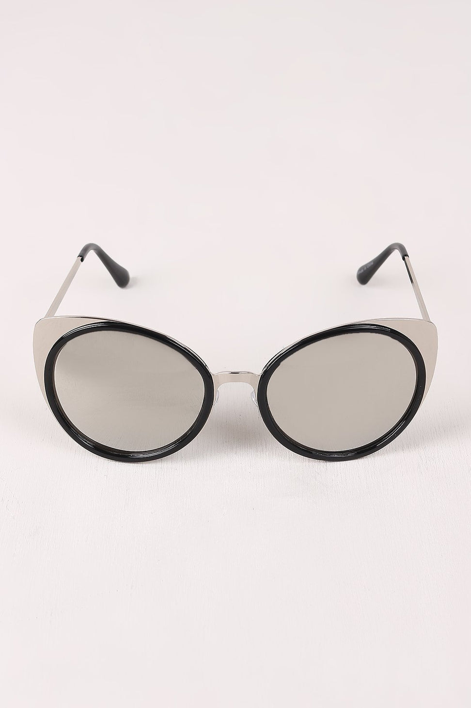 Mirrored Oval Metallic Cat Eye Sunglasses