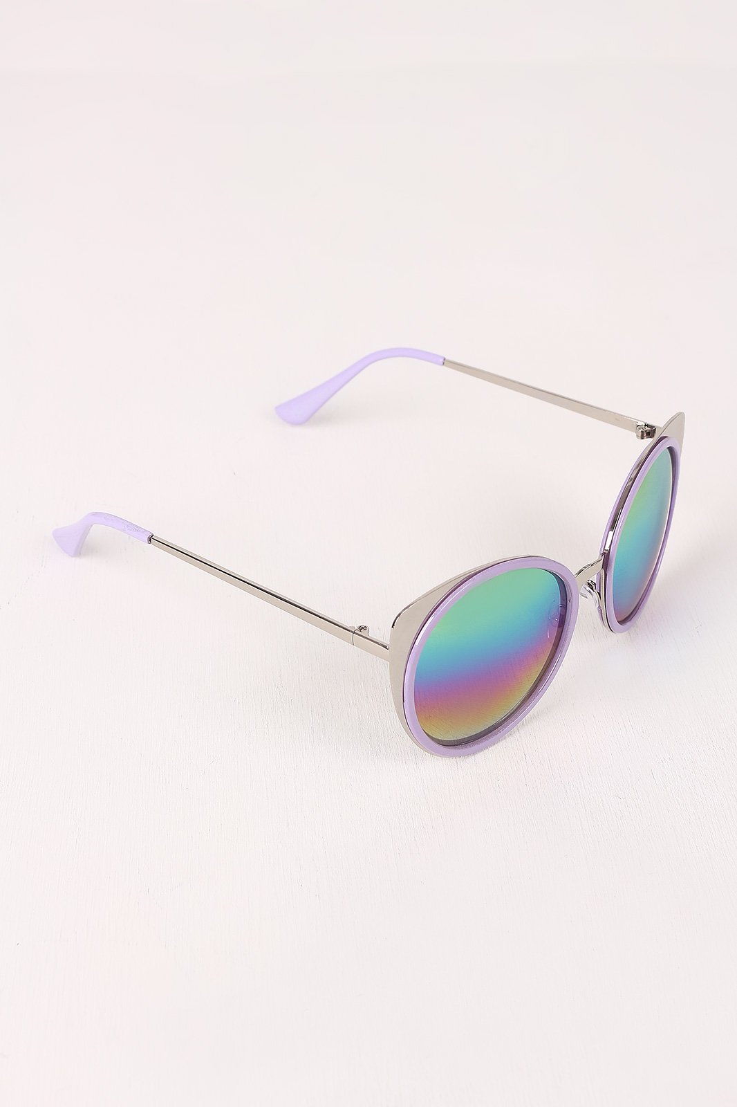 Mirrored Oval Metallic Cat Eye Sunglasses