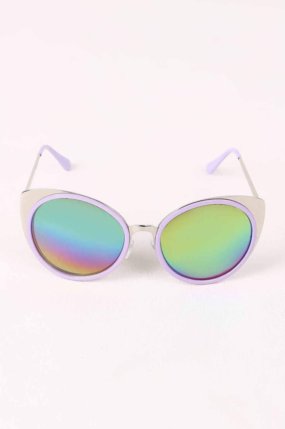 Mirrored Oval Metallic Cat Eye Sunglasses