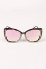 Wavy Arms Metallic Accent Mirrored Butterfly Sunglasses