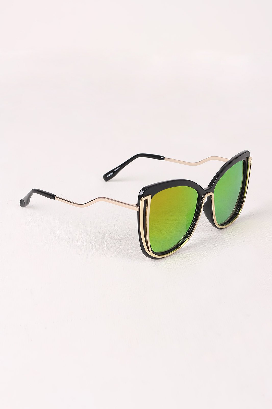 Wavy Arms Metallic Accent Mirrored Butterfly Sunglasses