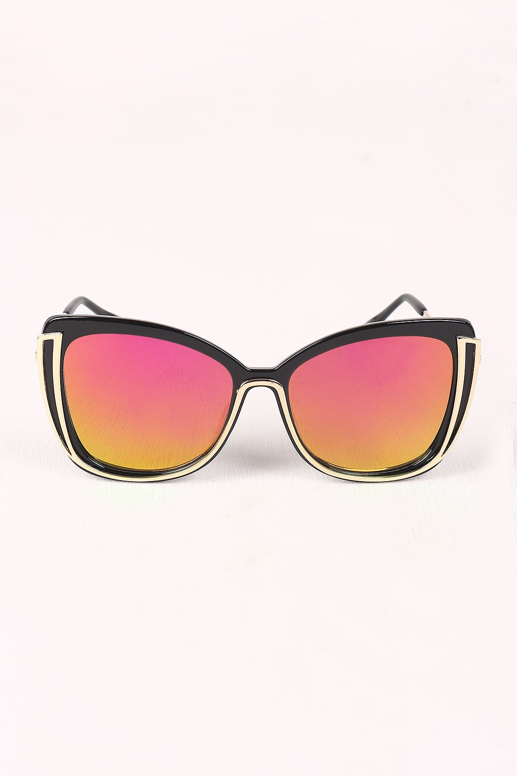 Wavy Arms Metallic Accent Mirrored Butterfly Sunglasses