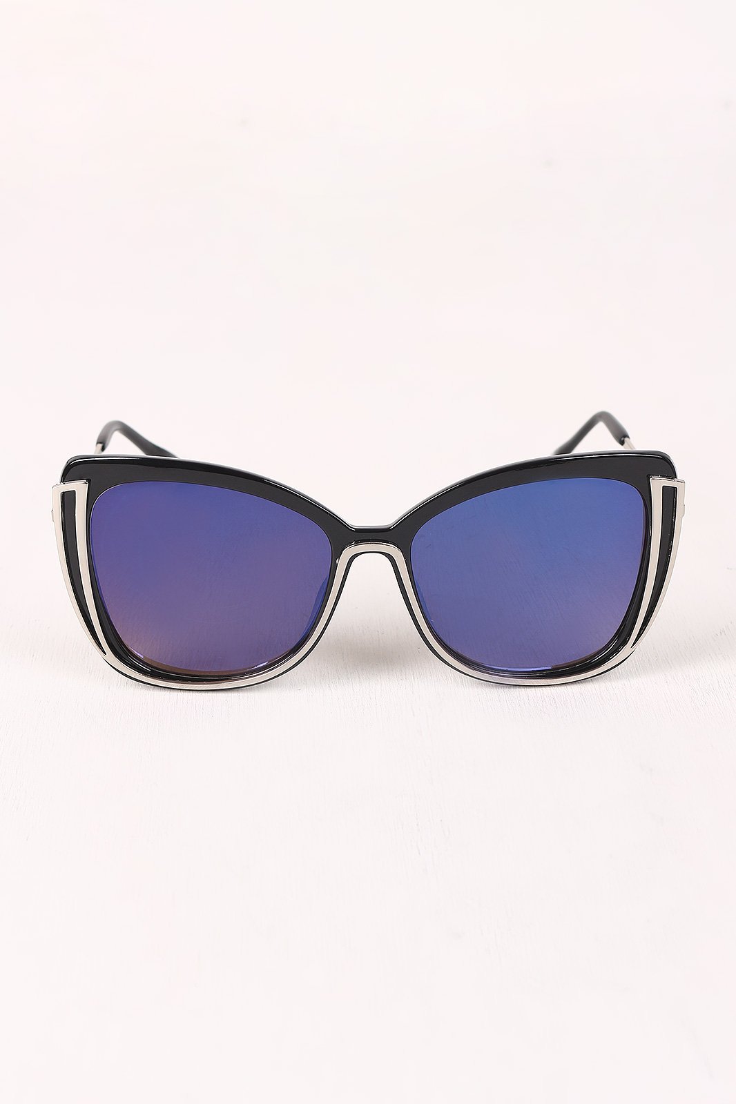 Wavy Arms Metallic Accent Mirrored Butterfly Sunglasses
