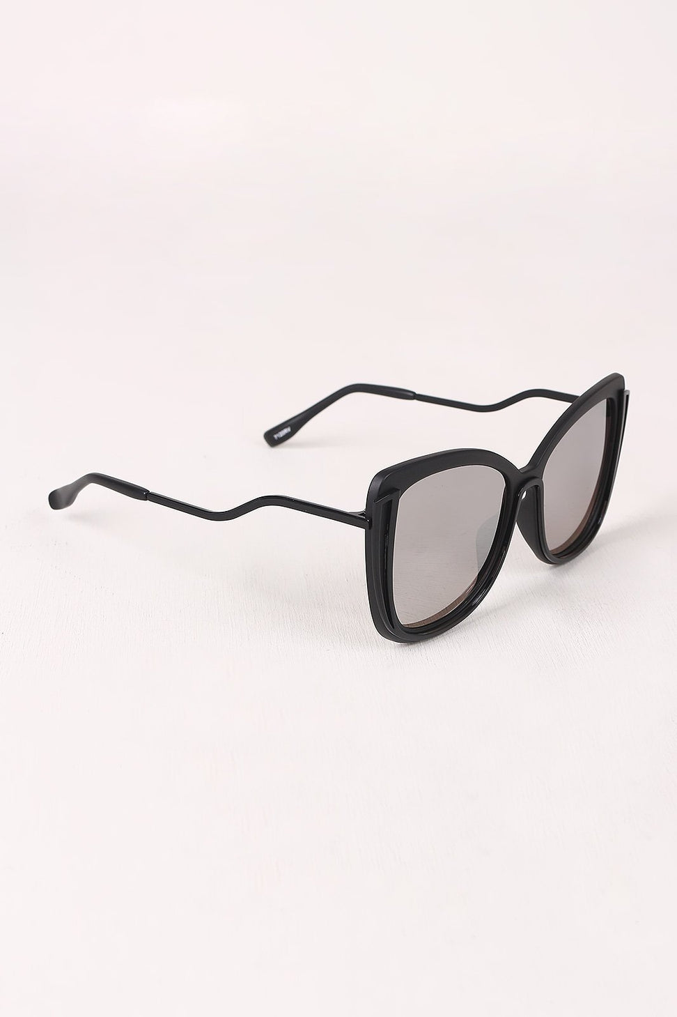 Wavy Arms Metallic Accent Mirrored Butterfly Sunglasses