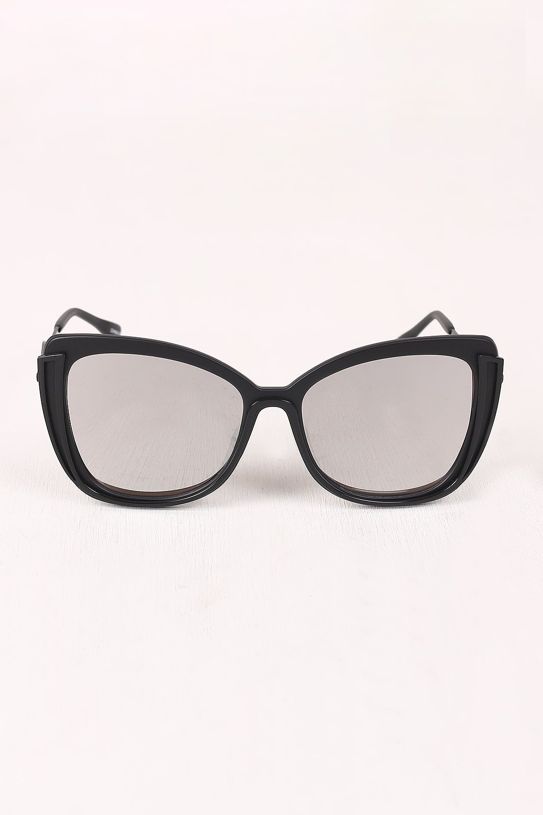 Wavy Arms Metallic Accent Mirrored Butterfly Sunglasses