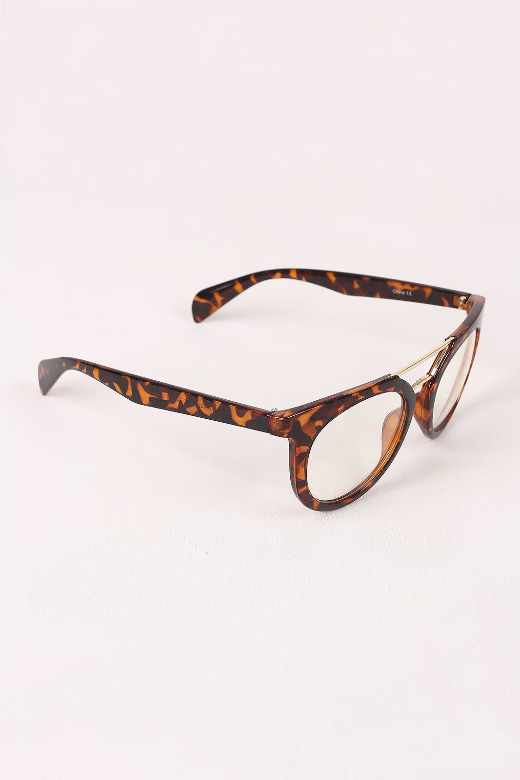 Printed Frame Round Clear Lens Glasses