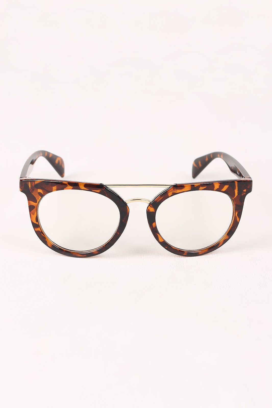 Printed Frame Round Clear Lens Glasses