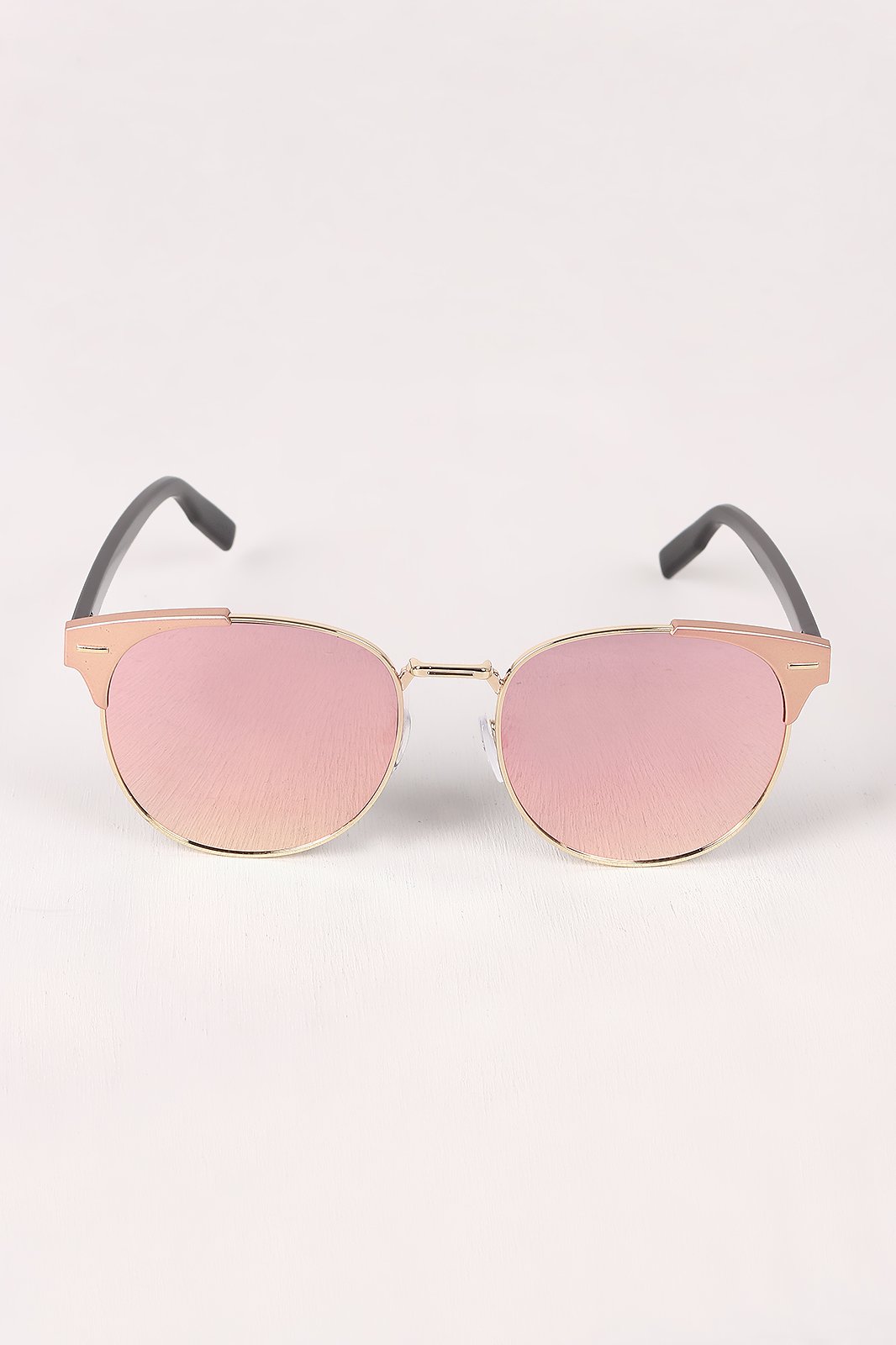 Round Mirrored Lens Cat Eye Clubmaster Sunglasses