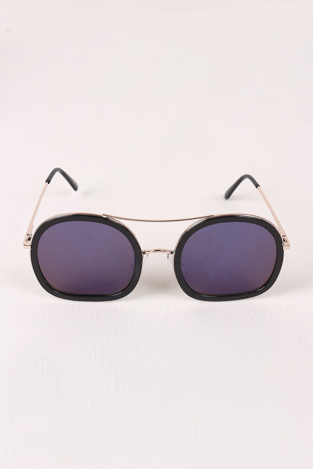 Double Bridge Round Mirrored Sunglasses - NoveltyOne