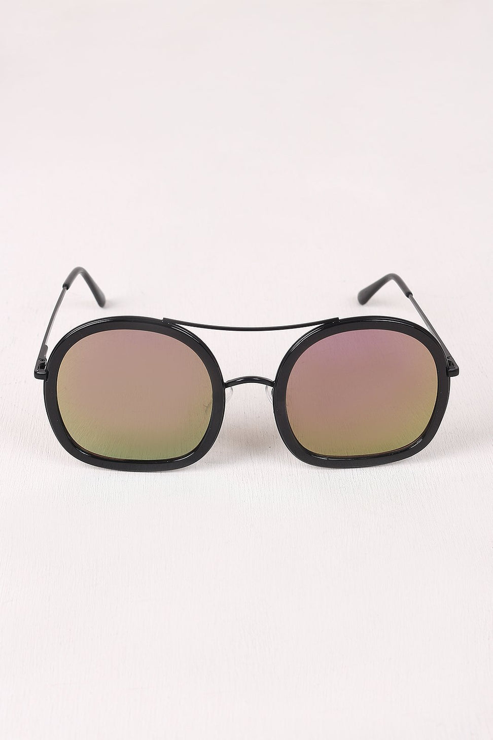 Double Bridge Round Mirrored Sunglasses - NoveltyOne
