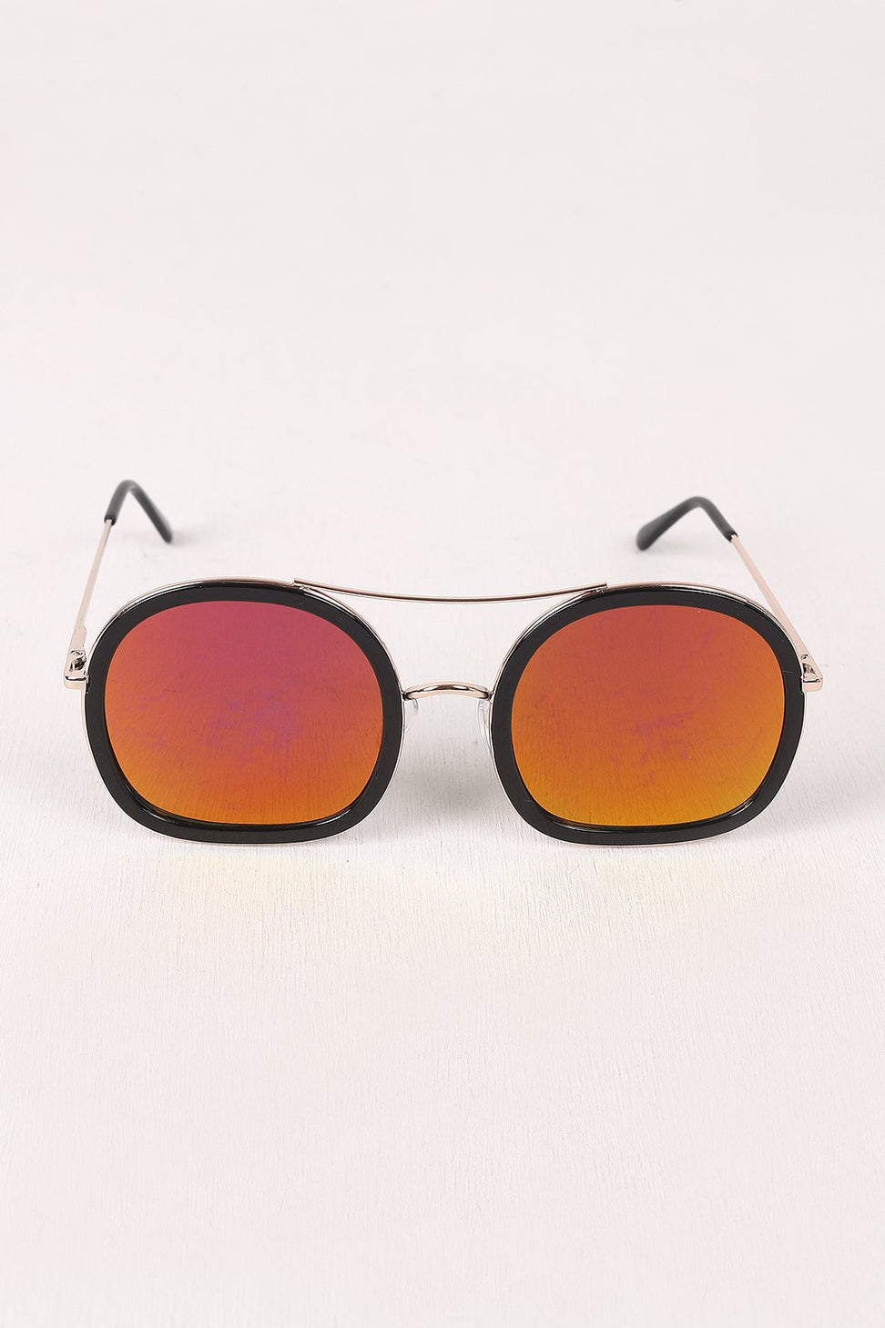 Double Bridge Round Mirrored Sunglasses - NoveltyOne
