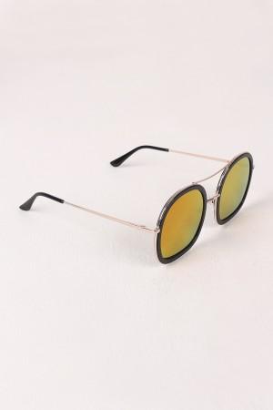 Double Bridge Round Mirrored Sunglasses - NoveltyOne
