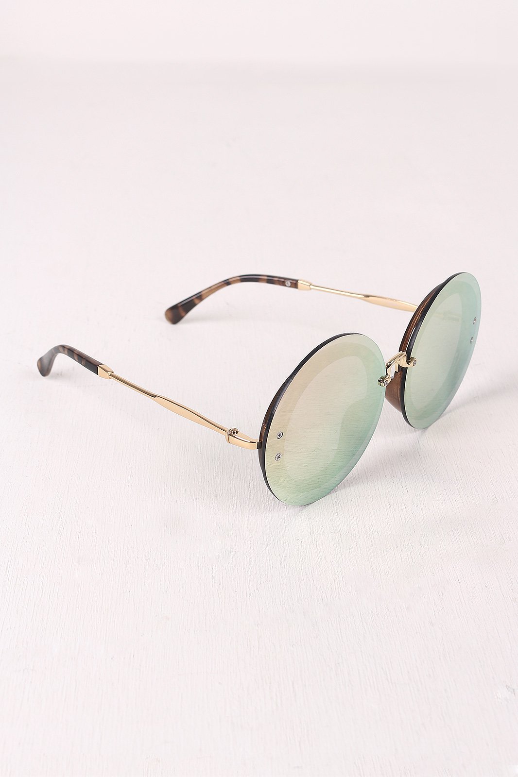 Rimless Round Mirrored Sunglasses