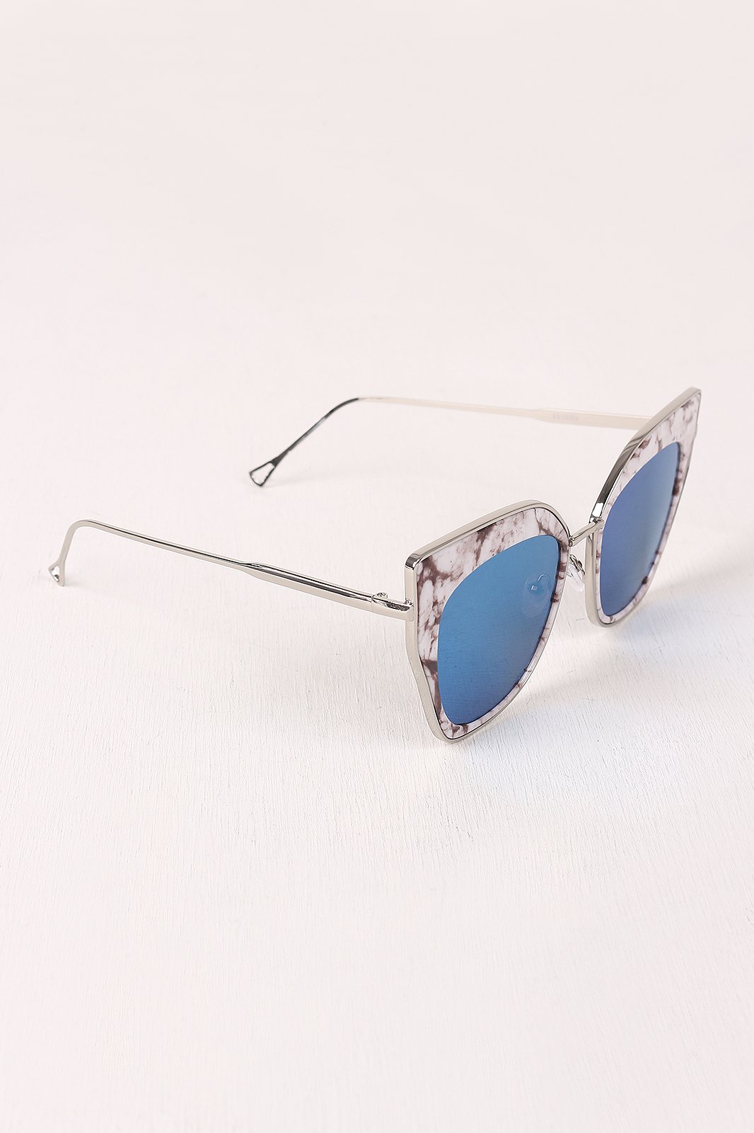 Printed Plastic And Metal Frame Mirrored Cat Eye Sunglasses