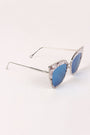 Printed Plastic And Metal Frame Mirrored Cat Eye Sunglasses